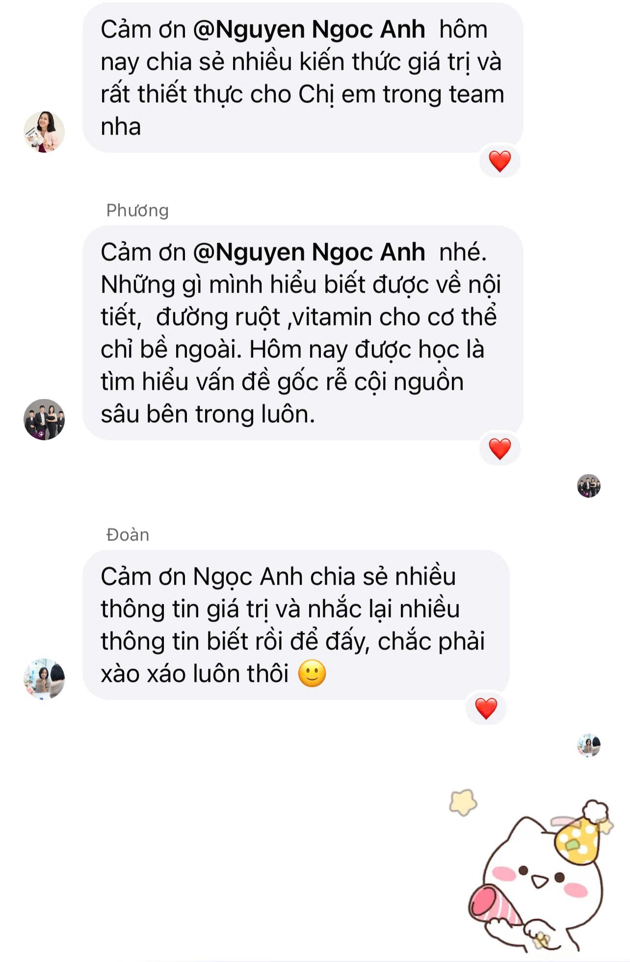 Phản hồi học viên sau buổi chia sẻ về nội tiết